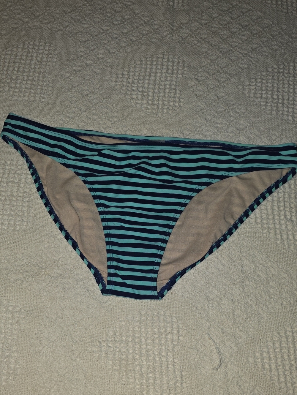 Old Navy Striped Navy Blue And Aqua Bikini Bottom - Size Large